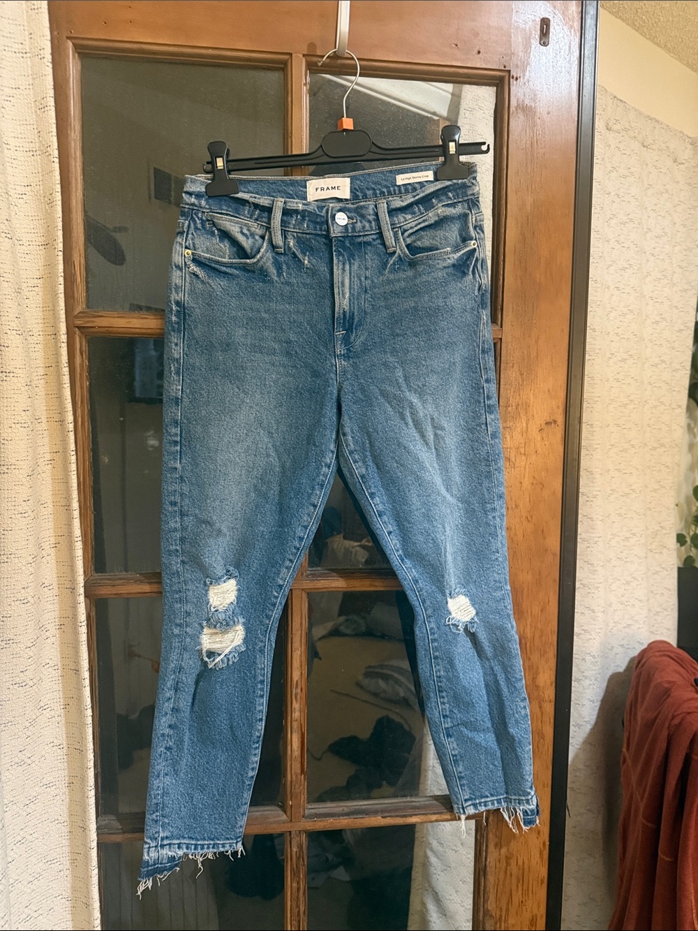 Frame Denim Cropped Distressed Blue Jeans